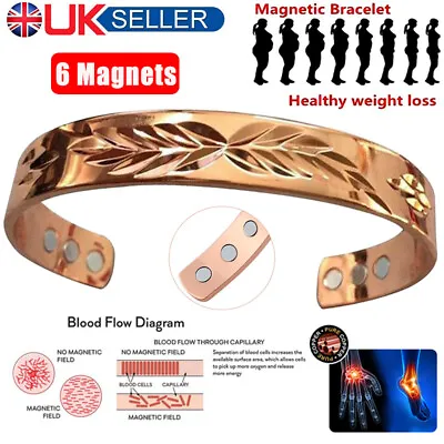 Ladies Copper Magnetic Bracelet Carpal Tunnel Bangle Arthritis Pain Relief Uk • £5.69