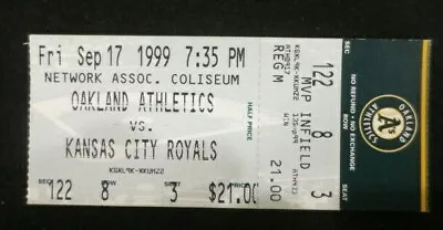 Oakland A's K.c. Royals  9/17/99 Vintage Ticket Stub Excellent Condition • $7.83