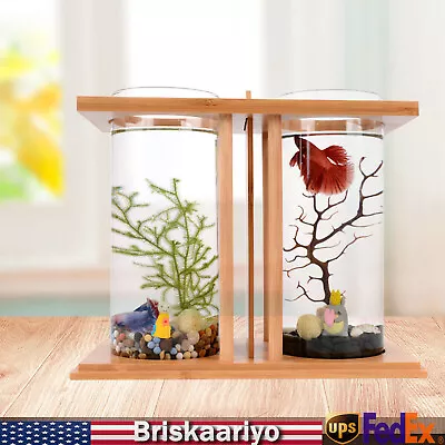 Mini Fish Tank Goldfish Betta Aquarium With Small LED Light Home Desktop Decor • $20.90