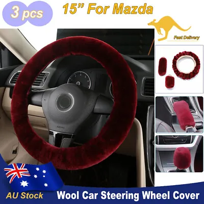 Faux Sheepskin Car Steering Wheel Cover 15  For Mazda Interior Accessories 3pcs • $19.73