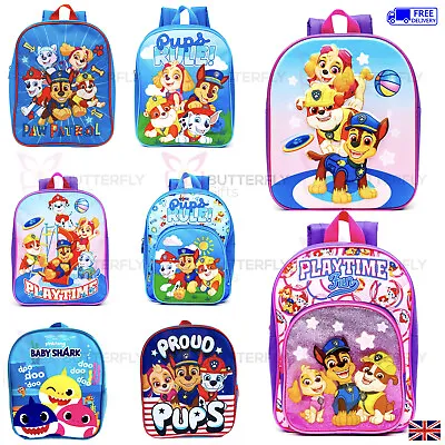 Kids School Disney Junior Bag Backpack Rucksack PE Paw Patrol Baby Shark Girls • £7.95