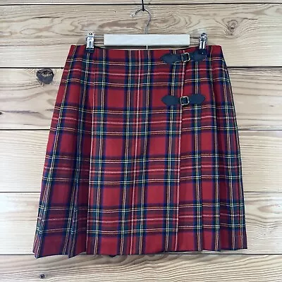 Vtg Rafaella Kilt Skirt 14 Wrap Red Tartan Worsted Wool Short Lined B171 • $24.49