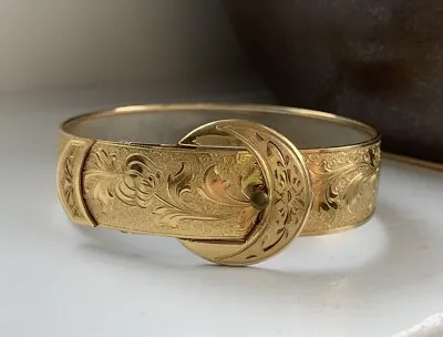 Victorian Edwardian Bangle Bracelet Gold Filled Scroll Engraved Floral Buckle • $125