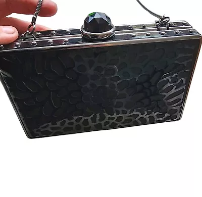 Mimco Clutch Evening Bag Mimco Hard Case Black Glam Jewel Clasp Embellished • $26.23