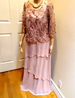 Le Bos Women's Formal Mother Of The Bride Long Dress Rose Sequin Lace Size 16-18 • $129.99