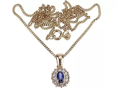 Modern 585 Yellow Gold 0.35ct Sapphire 0.36ct Brilliant Women's Pendant & Chain! • £427.53