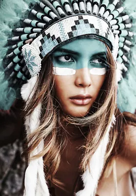 NATIVE AMERICAN INDIAN GIRL In Head Dress * LARGE A3 SiZE QUALITY CANVAS PRINT • $18.95