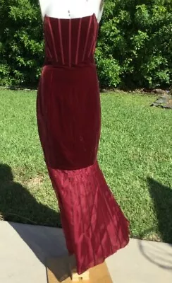 ZANG TOI DARK BURGUNDY RED VELVET STRAPLESS SHEER BOTTOM GOWN DRESS Sz 12 NWOT • $199.99