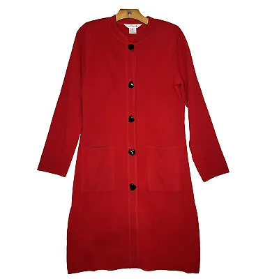 Exclusively Misook Red Acrylic Long Button Up Womens Cardigan Size XS • $31.50