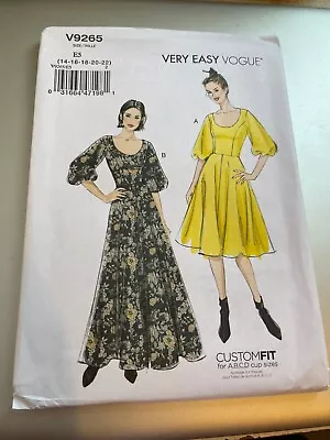 Vogue Pattern V9265 Ms EZ Dress 2 Lengths W/Princess Seams~Poofed Sleeves 14-22 • $7