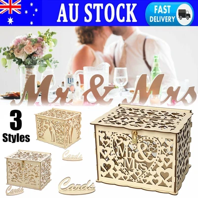 Wedding Card Box Wood Rustic Reception Decorations Money Box For Baby Showers AU • $19.45