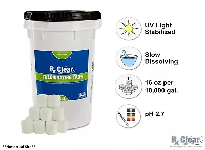 Rx Clear 1  Inch 99% Trichloro Stabilized Swimming Pool Chlorine Tablets- 50 Lbs • $269.99