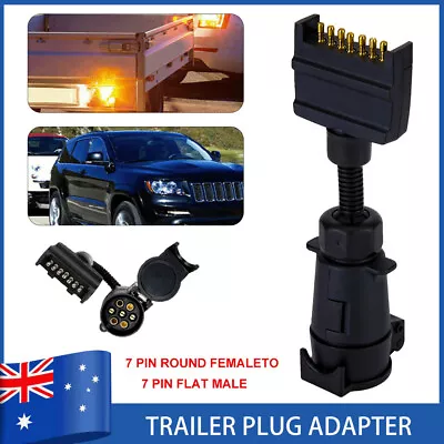 Trailer Plug Socket Adapter 7 Pin Round Female To Flat Male Caravan Connector • $16.25