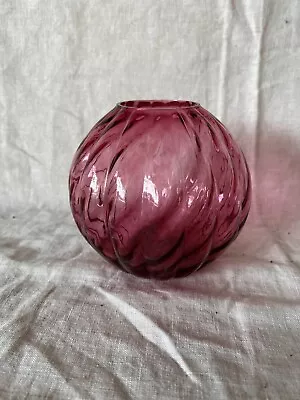 Vintage Cranberry Glass Rose Bowl Optic Ribbed Pattern 5 Inches Tall.  • $21