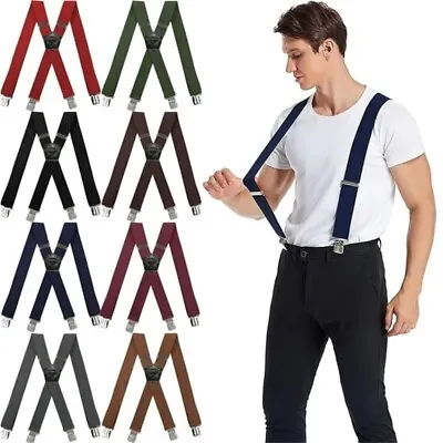 £8.99 • Buy Heavy Duty Elastic Suspenders For Men Trouser Pants Braces Strap Work Belt