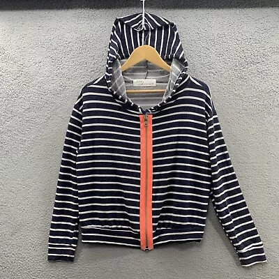 Vintage Havana Women Zip Front Striped Navy Long Sleeve Crop Hoodie Sweatshirt S • $18.90