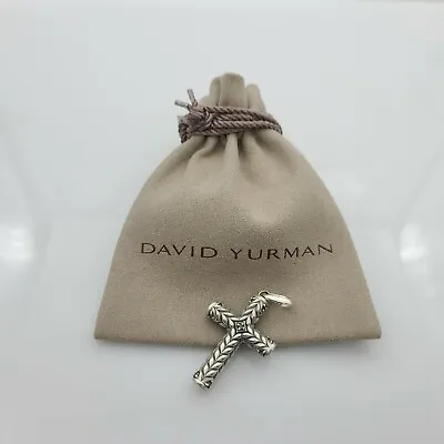 David Yurman Chevron Sculpted Cross Pendant With Pave Black Diamonds • $206.95