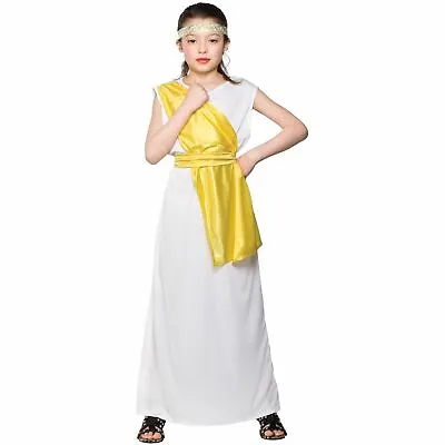 Girls Ancient Greek Girl Costume Fancy Dress Up Party Halloween Outfit Kid Child • £11.09