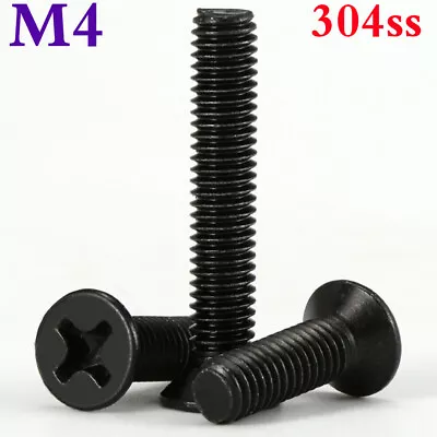 M4 - 0.7 304 Stainless Steel Phillips Flat Head Machine Screws Bolts Black Zinc • £6.56