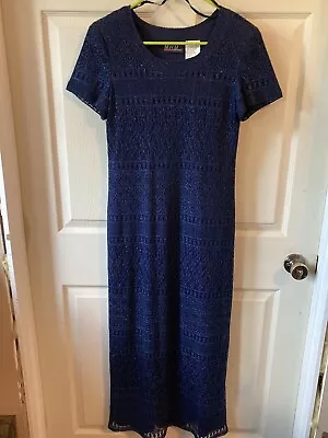 M.H.M. Melissa Harper Long Blue Short Sleeve Pullover Lace Woman’s Dress Size 8 • $5.94