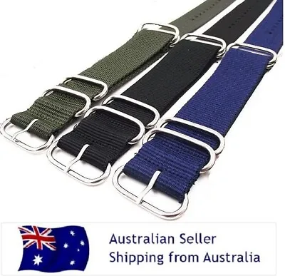 CLEARANCE Military Nylon 5 Ring Watch Band Black Blue Green 18-24mm Pins & Tool • $10