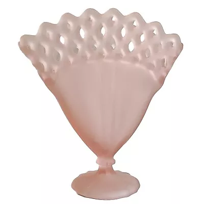 VTG TIFFIN Pink Satin Glass Frost 1920s Fan Vase Reticulated Open Lattice Top  • $38