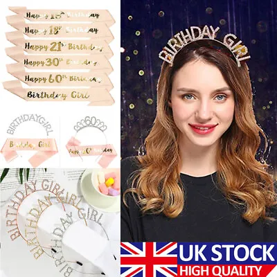 Happy Birthday Silver Tiara With Rose Gold Sash 16/18/21/30th Girls Crown • £4.79