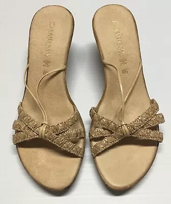  DAMIANI'S Womens Beige Cork Wedge Sandals Heels Slip Ons Shoes Size 8.5 • $12.99