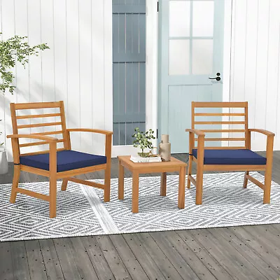 3 PCS Outdoor Furniture Set Acacia Wood Conversation Set W/ Sofa & Coffee Table • $159.99