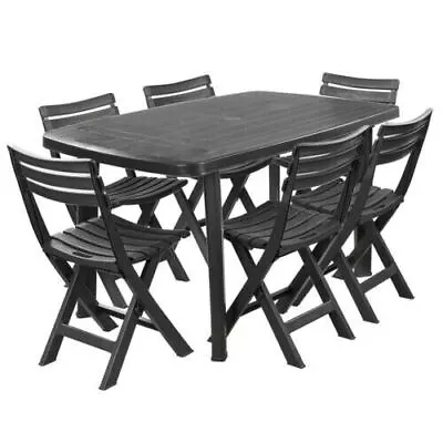 Large Collapsible Garden Table With 6 Folding Chairs Patio Outdoor Furniture Set • £159.99