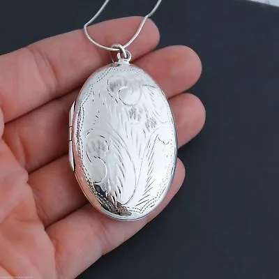 Large Oval Photo Locket Necklace - 925 Sterling Silver - 2 Photos Keepsake SN • $69