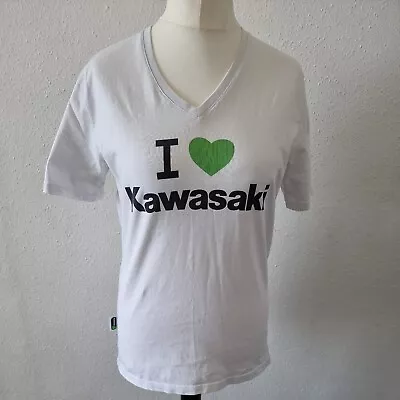 Women's Kawasaki Genuine I 💚 Love Heart Moto Racing Bike White T Shirt UK L • £11.50