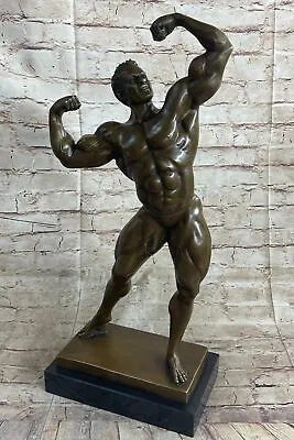 Original Iron Man Muscular Male Muscle Trophy Bronze Marble Sculpture Decor Sale • $279.65