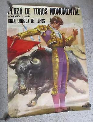 Vintage 1970 Bullfighting Poster PLAZA DE TOROS MONUMENTAL Barcelona Laminograf • $19