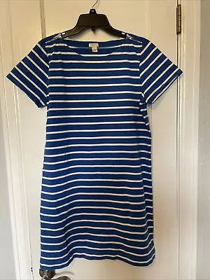 J Crew Short Sleeves Dress Size M Blue/ White Striped Classic Nautical Dress • $15.90