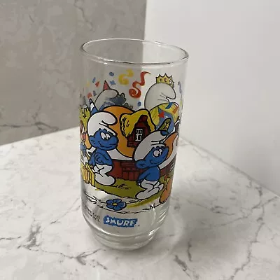 Smurf & Smurfette 1983 Vintage Drinking Glass Peyo Wallace Berrie & Co • $20.75