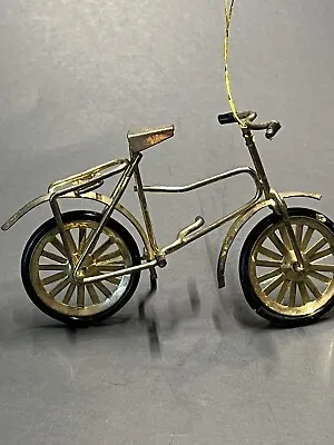 Vintage Miniature Gold Brass 3 1/2  Metal Bicycle Figurine Ornament Doll House • $10