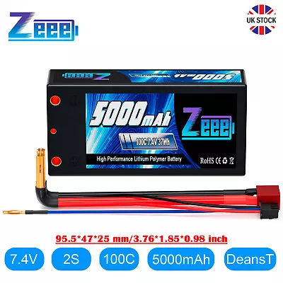 Zeee 2S Lipo Battery 5000mAh 7.4V 100C Deans T 4mm Bullet For RC Boat Car Truck • £34.99