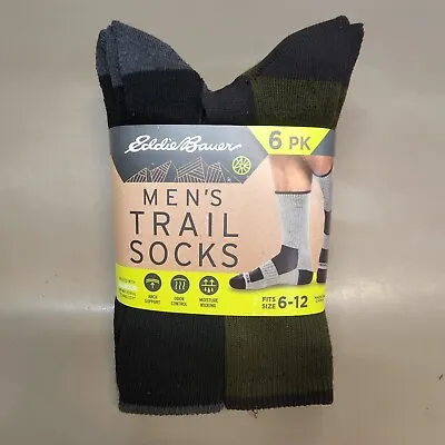 6-Pairs Of Eddie Bauer Men's Trail Crew Socks Size 6-12 (Two Colors) NWT • $21.95