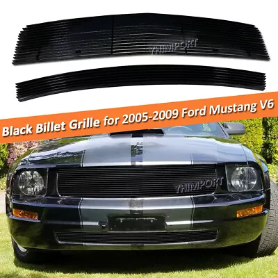 Fits 2005-2009 Ford Mustang V6 Black Upper Bumper Billet Grille Grill Insert   • $97.99