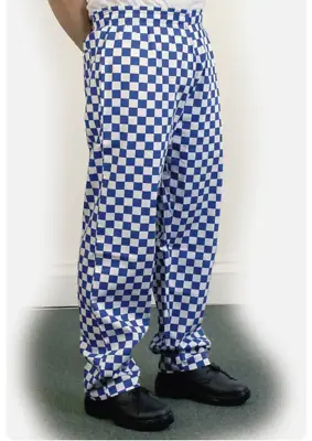 Unisex Bonchef White & Blue Check Chef Trousers Baggies Size Small • £6.99