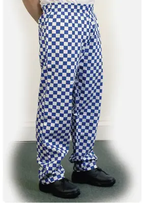 Unisex Bonchef White & Blue Check Chef Trousers Chef's Baggies Size Medium • £7.99