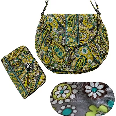 Vera Bradley Lemon Parfait Paisley Shoulder Bag With Matching Wallet 100% Cotton • $19.99