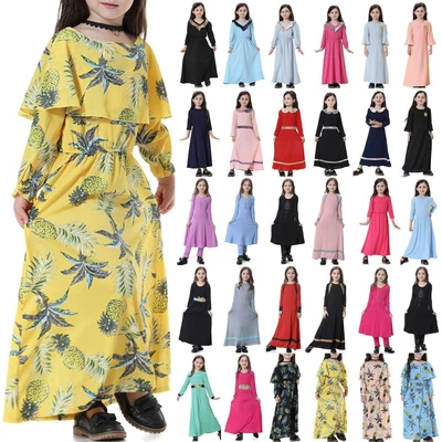 $21.79 • Buy Kids Girls Muslim Islamic Abaya Arab Long Sleeve Kaftan Robe Jilbab Maxi Dresses