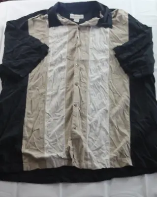 Pronto Uomo 100% Silk Black Tan Bowling Style Casual Men's Shirt 2XL • $9.99
