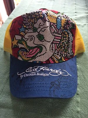 V RARE! VINTAGE! Ed Hardy Trucker Cap - ‘Face Mask Tattoo’ One Size BN!! • £80