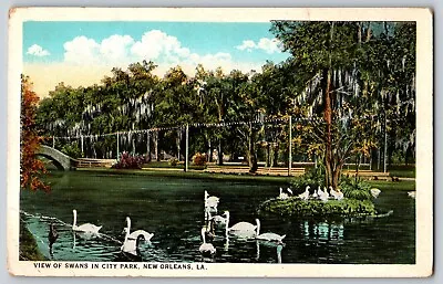 New Orleans Louisiana LA - View Of Swans In City Park - Vintage Postcard • $4.67