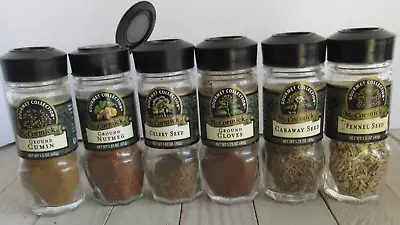 Vintage Lot 6 McCormick Black Lid Label Gourmet Collection Spice Jars • $24.99