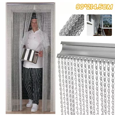 214cm X 90cm Aluminium Door Fly Screen Metal Chain Curtain Insect Pest Blinds UK • £41.99