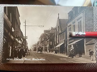 RP Postcard Early 1900s Chalmers Street Dunfermline SHOPS Horse Cart People • £5